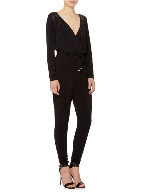 michael kors black long sleeve jumpsuit|michael kors embellished halter jumpsuit.